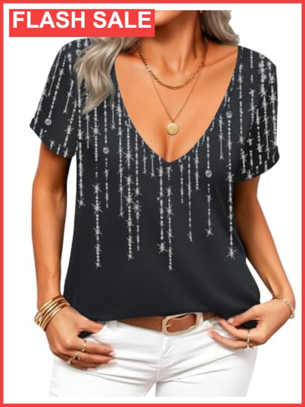 Zeagoo Women's Deep V Neck Short Sleeve T-Shirt Low Cut Summer Top